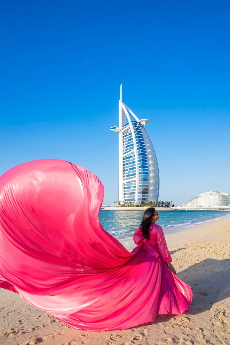 Flying dress photoshoot dubai beach