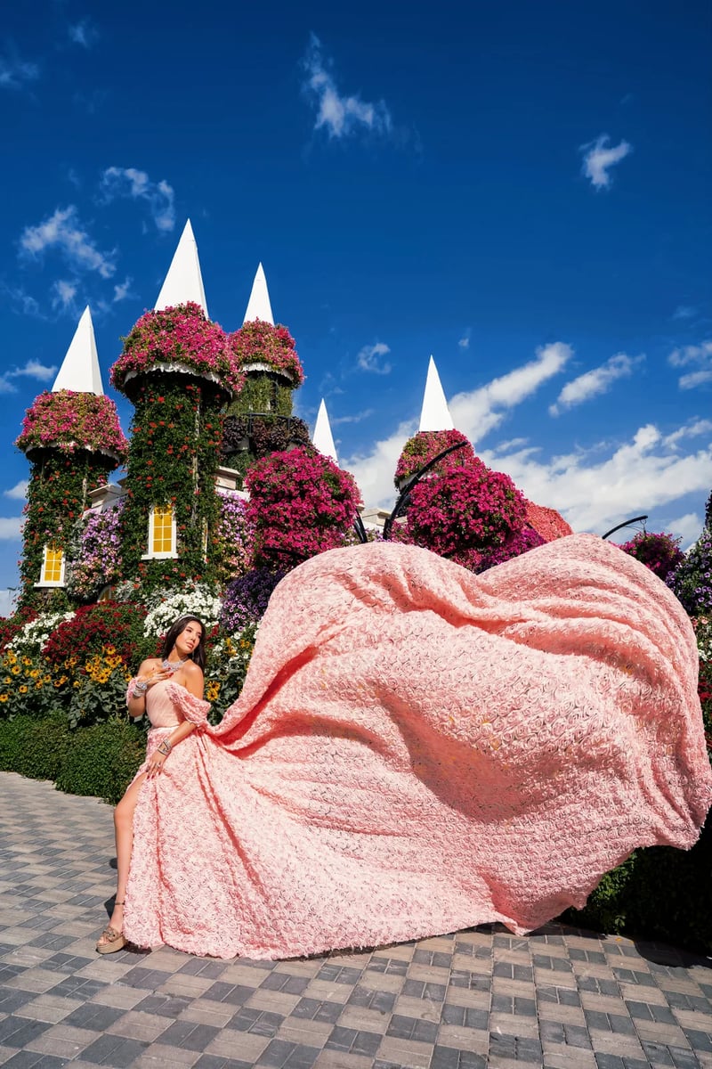 Flying dress photoshoot miracle garden dubai